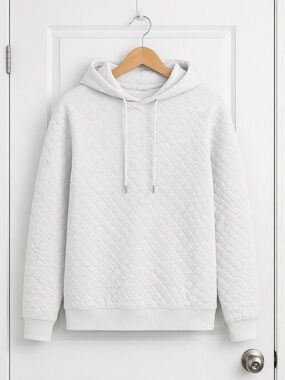 Men's Quilted White Hooded Sweatshirt Sz 3XL